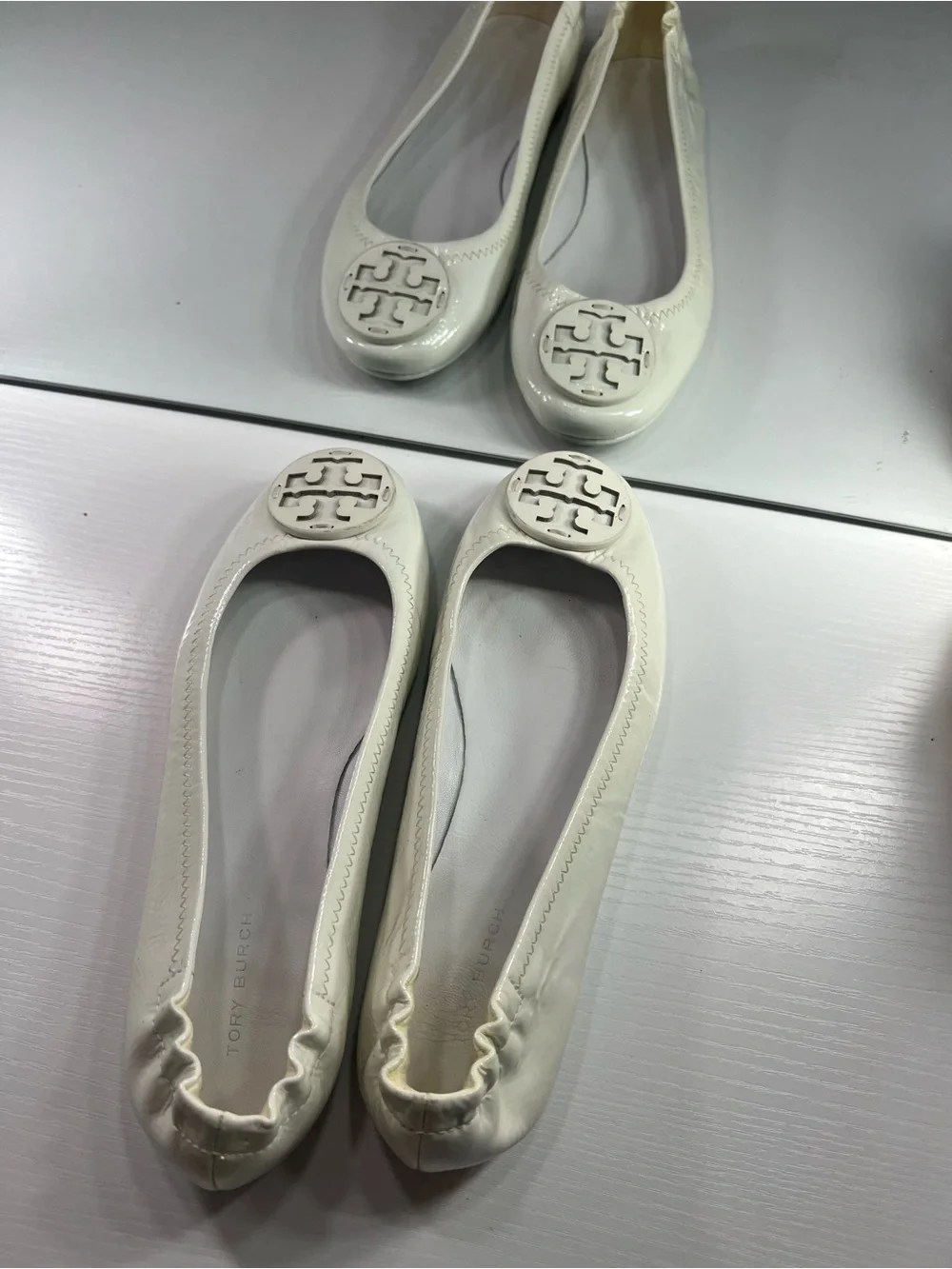 All white Tory Burch minnie flats size 6